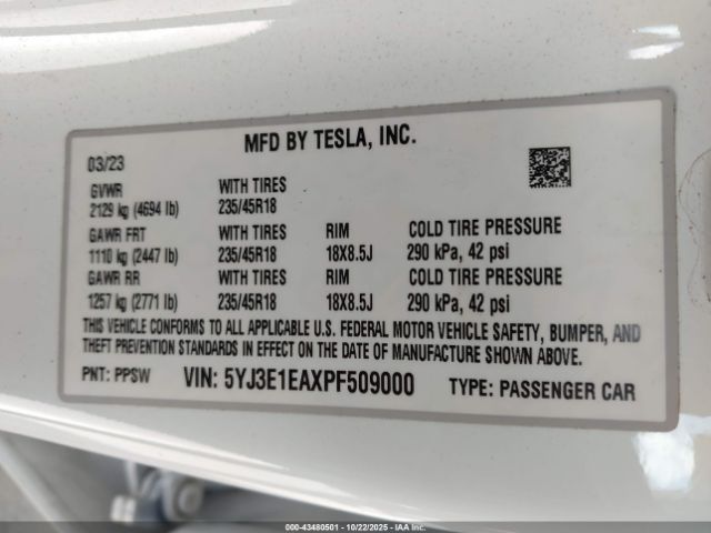 2023 TESLA MODEL 3 5YJ3E1EAXPF509000 Photo 8