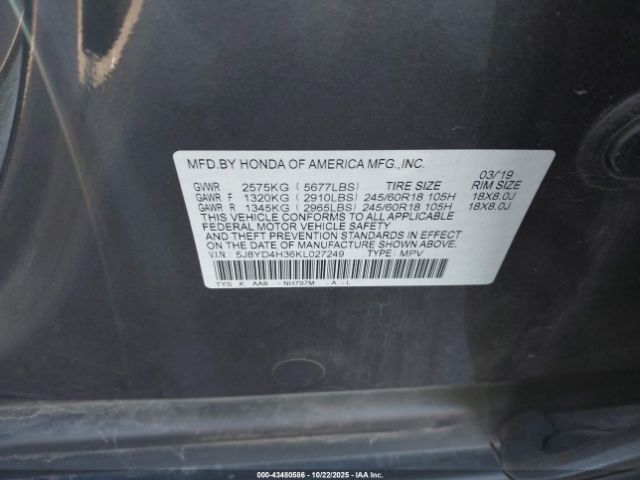 2019 ACURA MDX 5J8YD4H36KL027249 Photo 8