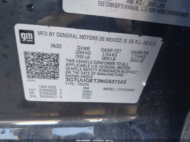 2022 GMC SIERRA 1500 3GTUUGET2NG537103 Photo 8