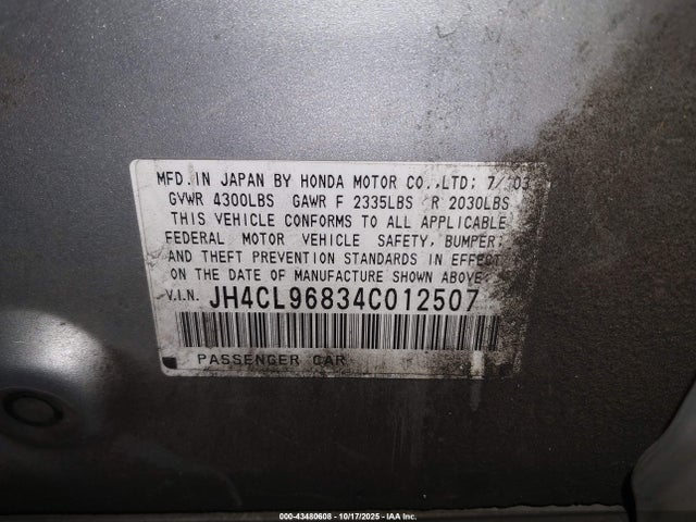 Aukcja sprzedaży 2004 Acura Tsx, vin: JH4CL96834C012507, numer aukcji: 43480608
