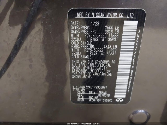 Продажа на аукционе авто 2023 Infiniti Qx80 Premium Select Awd, vin: JN8AZ2AE1P9305677, номер лота: 43480627
