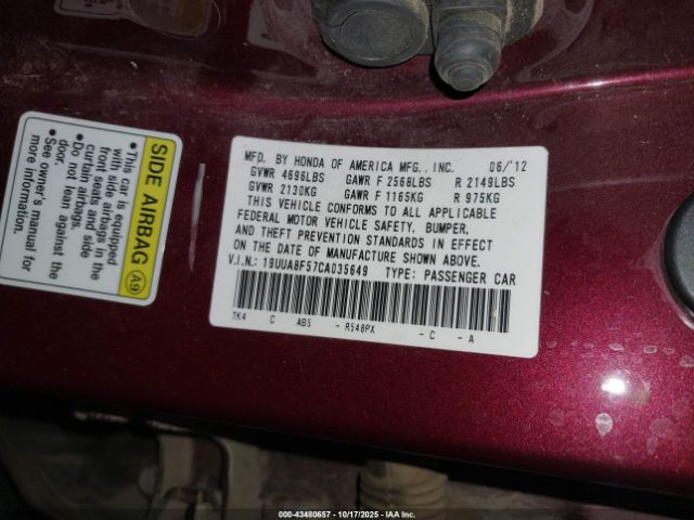 2012 ACURA TL 19UUA8F57CA035649 Photo 8