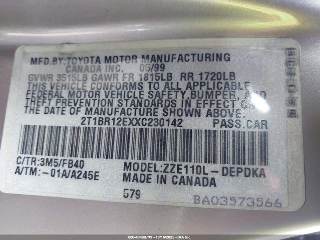 1999 TOYOTA COROLLA 2T1BR12EXXC230142 Photo 8