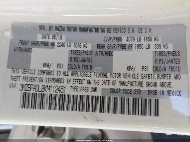 2019 MAZDA MAZDA3 3MZBPADL8KM112461 Photo 8