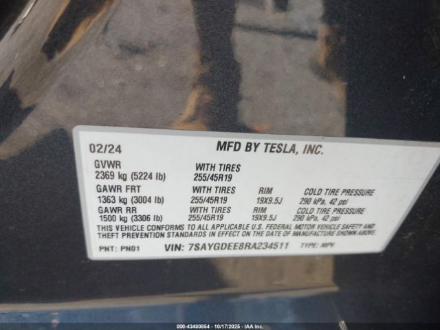 2024 TESLA MODEL Y 7SAYGDEE8RA234511 Photo 8
