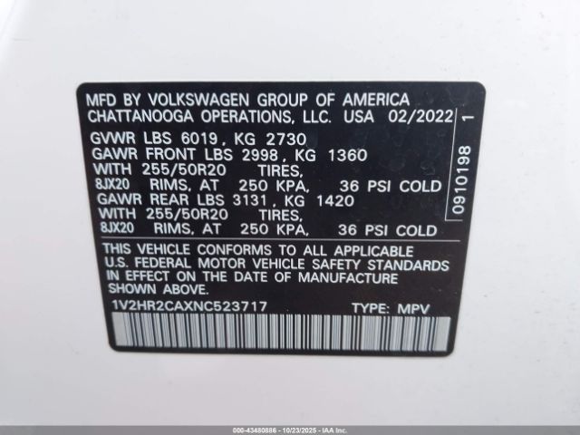 2022 VOLKSWAGEN ATLAS 1V2HR2CAXNC523717 Photo 8
