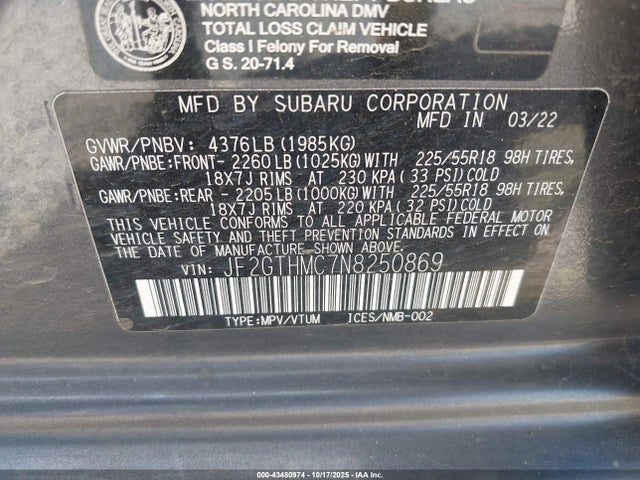 JF2GTHMC7N8250869 Subaru na