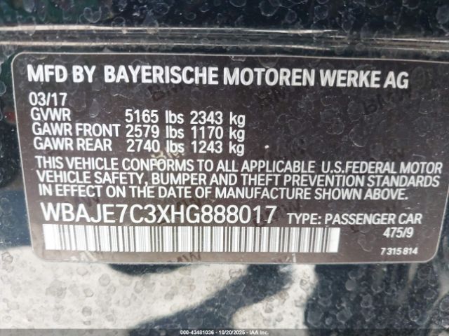 2017 BMW 540I WBAJE7C3XHG888017 Photo 8