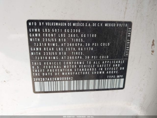 2019 VOLKSWAGEN TIGUAN 3VV2B7AX2KM009842 Photo 8