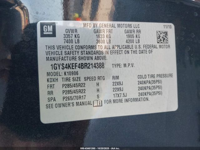 2011 CADILLAC ESCALADE ESV 1GYS4KEF4BR214388 Photo 8