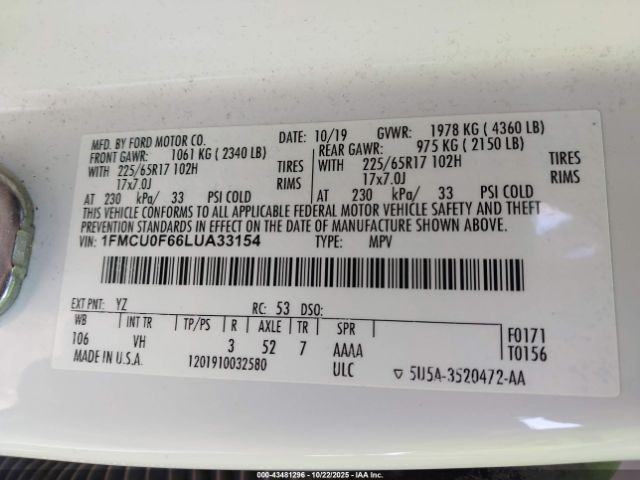 2020 FORD ESCAPE 1FMCU0F66LUA33154 Photo 8