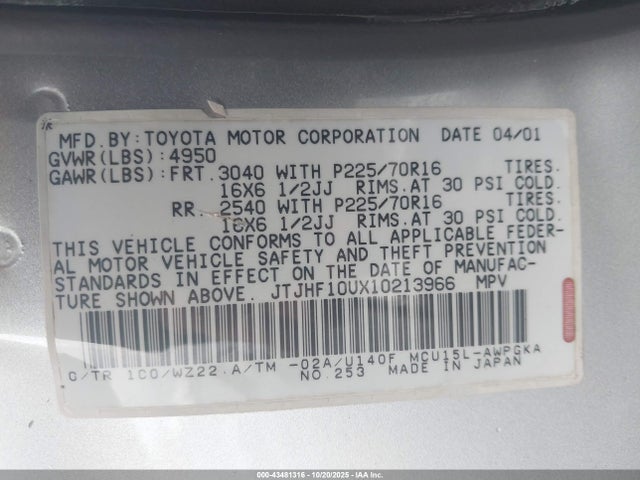 2001 LEXUS RX JTJHF10UX10213966 Photo 8