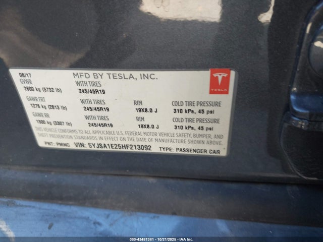 2017 TESLA MODEL S 5YJSA1E25HF213092 Photo 8
