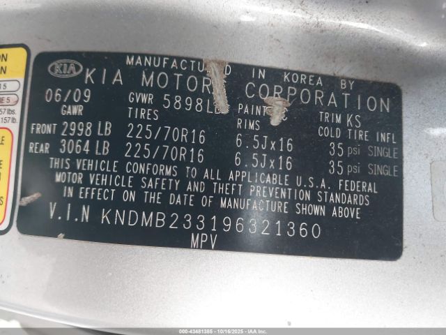 2009 KIA SEDONA KNDMB233196321360 Photo 8