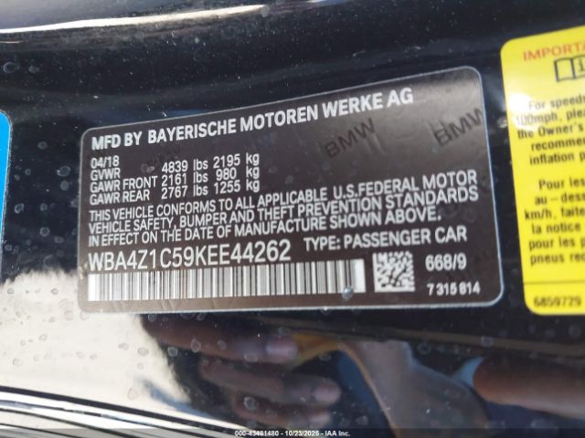 2019 BMW 430I WBA4Z1C59KEE44262 Photo 8