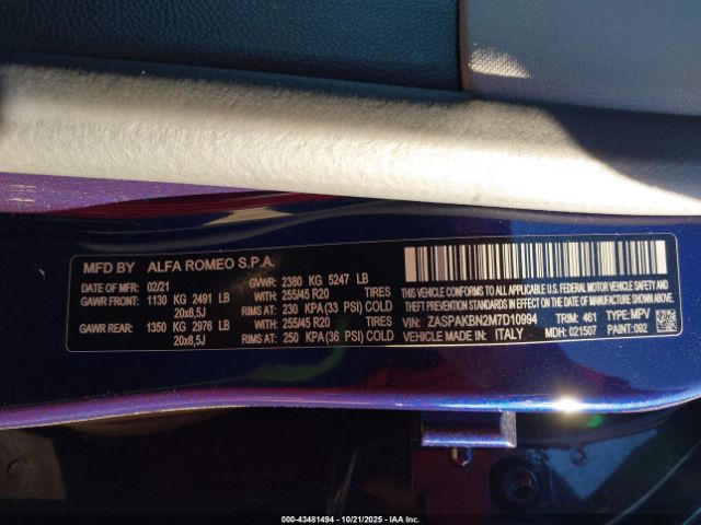 2021 ALFA ROMEO STELVIO ZASPAKBN2M7D10994 Photo 8