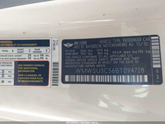 2011 MINI COOPER WMWSU3C56BT094728 Photo 8