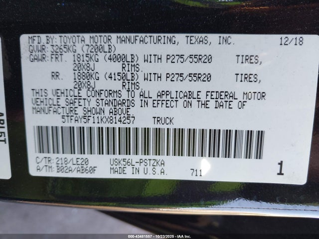 5TFAY5F11KX814257 Toyota Tundra Platinum 5.7l V8