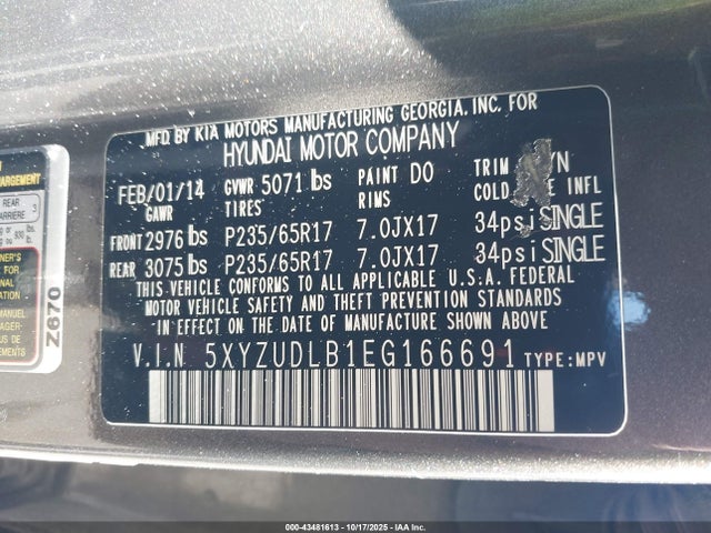 5XYZUDLB1EG166691 Hyundai Santa Fe Sport 2.4l