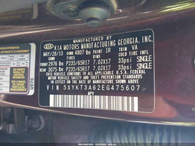 2014 KIA SORENTO 5XYKT3A62EG475607 Photo 8