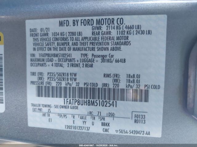 2021 FORD MUSTANG 1FATP8UH8M5102541 Photo 8