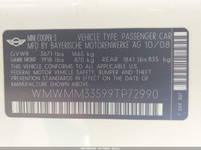 2009 MINI COOPER S CLUBMAN WMWMM33599TP72990 Photo 8