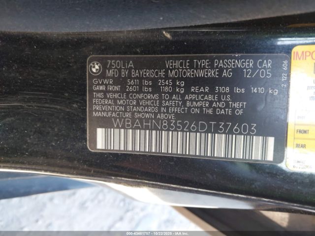 2006 BMW 750LI WBAHN83526DT37603 Photo 8