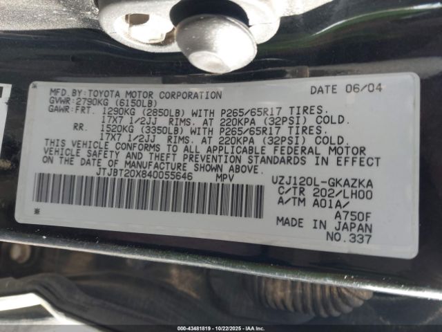 2004 LEXUS GX 470 JTJBT20X840055646 Photo 8