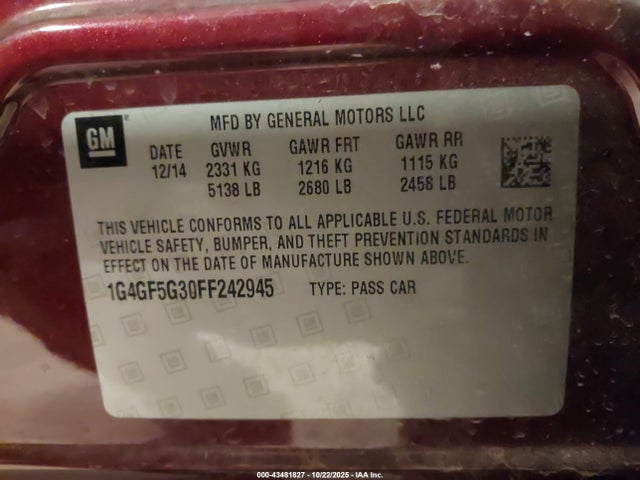 Продажа на аукционе авто 2015 Buick Lacrosse Premium Ii, vin: 1G4GF5G30FF242945, номер лота: 43481827