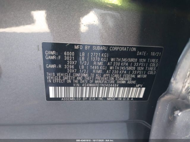 2022 SUBARU ASCENT 4S4WMARD1N3404484 Photo 8