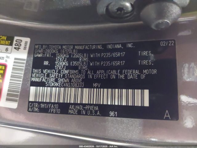 2022 TOYOTA SIENNA 5TDKRKEC4NS108333 Photo 8