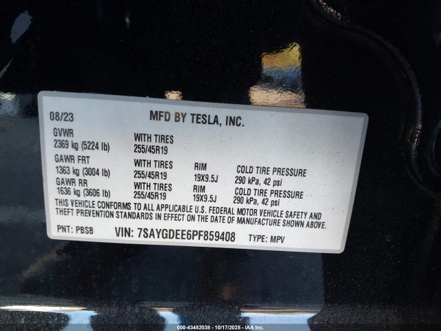 2023 TESLA MODEL Y 7SAYGDEE6PF859408 Photo 8