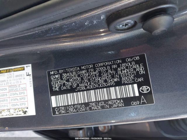 2009 TOYOTA COROLLA JTDBL40E09J030495 Photo 8