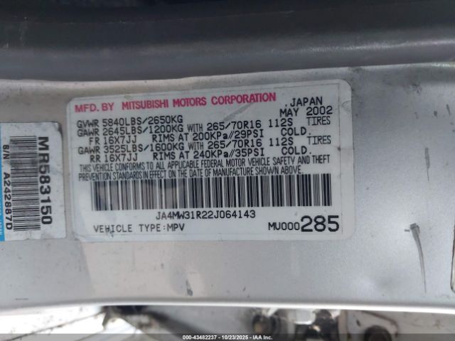 2002 MITSUBISHI MONTERO JA4MW31R22J064143 Photo 8