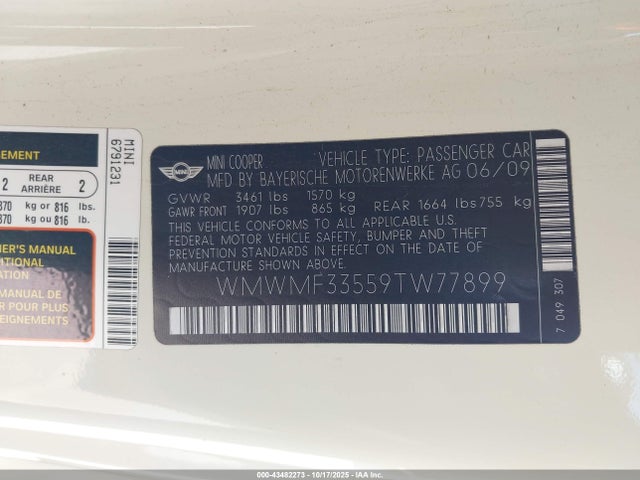 2009 MINI COOPER WMWMF33559TW77899 Photo 8