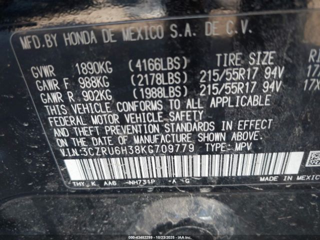 2019 HONDA HR-V 3CZRU6H38KG709779 Photo 8