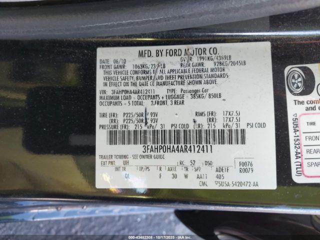 2010 FORD FUSION 3FAHP0HA4AR412411 Photo 8