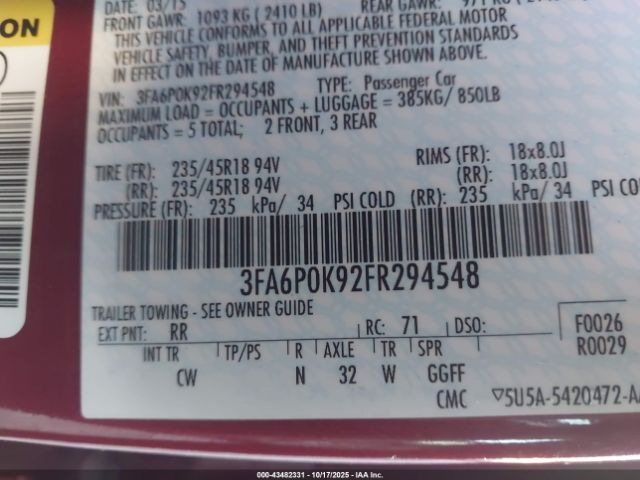 2015 FORD FUSION 3FA6P0K92FR294548 Photo 8