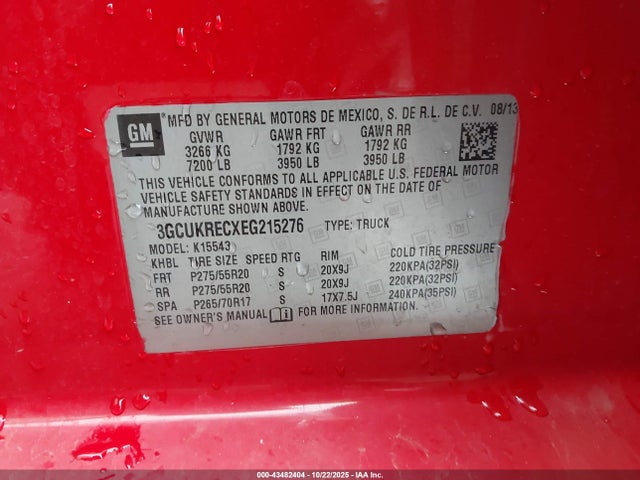 43482404 :رقم المزاد ، 3GCUKRECXEG215276 vin ، 2014 Chevrolet Silverado 1500 1lt مزاد بيع