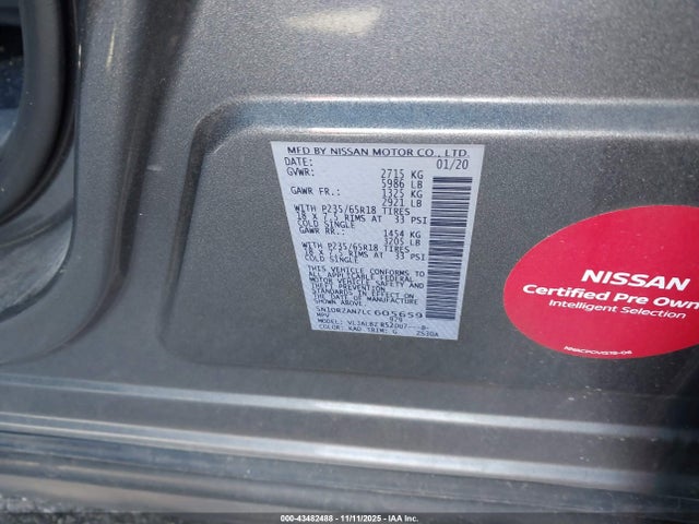 Aukcja sprzedaży 2020 Nissan Pathfinder S 2wd, vin: 5N1DR2AN7LC605659, numer aukcji: 43482488