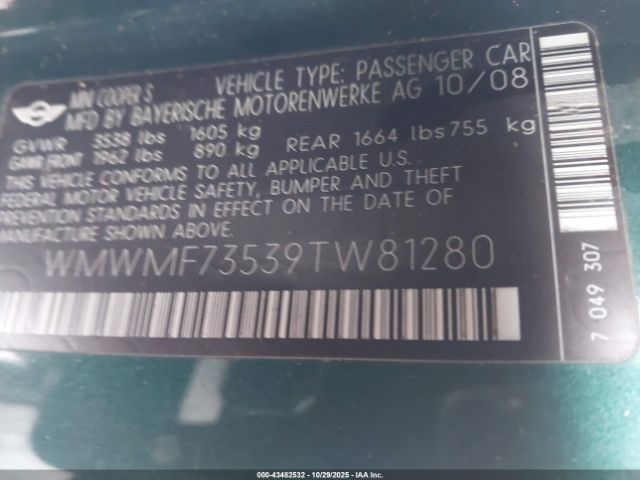 2009 MINI COOPER S WMWMF73539TW81280 Photo 8
