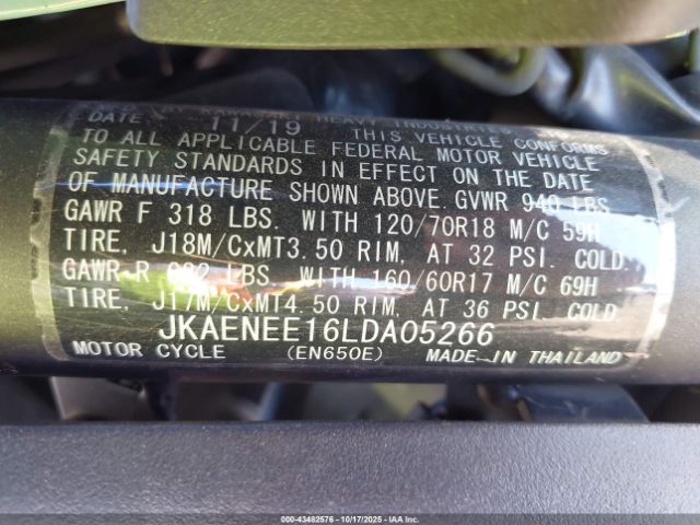 2020 KAWASAKI EN650 JKAENEE16LDA05266 Photo 9