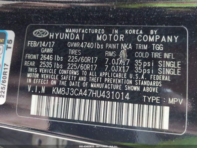 2017 HYUNDAI TUCSON KM8J3CA47HU431014 Photo 8