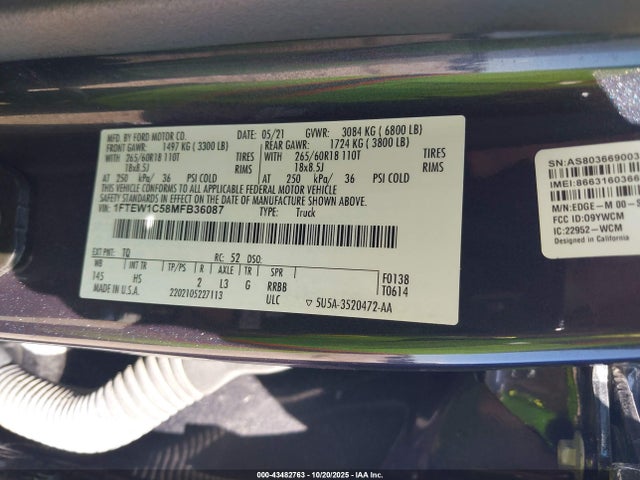 Ford 4v 2021 1FTEW1C58MFB36087 Image 9