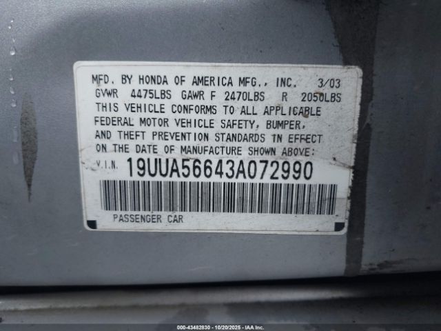 2003 ACURA TL 19UUA56643A072990 Photo 8