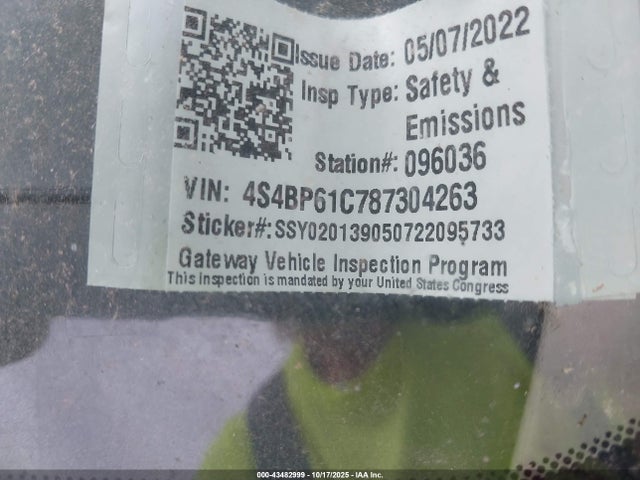 43482999 :رقم المزاد ، 4S4BP61C787304263 vin ، 2008 Subaru Outback 2.5i/2.5i L.l. Bean Edition مزاد بيع