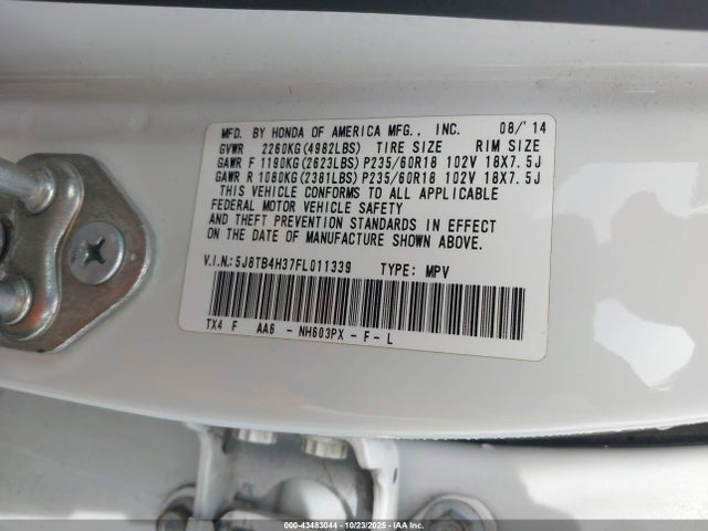 Acura RDX 2015 5J8TB4H37FL011339 Image 9