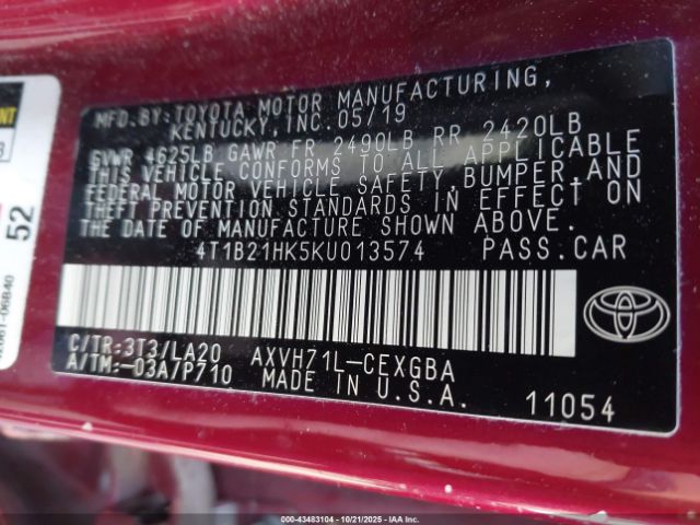 2019 TOYOTA CAMRY HYBRID 4T1B21HK5KU013574 Photo 8