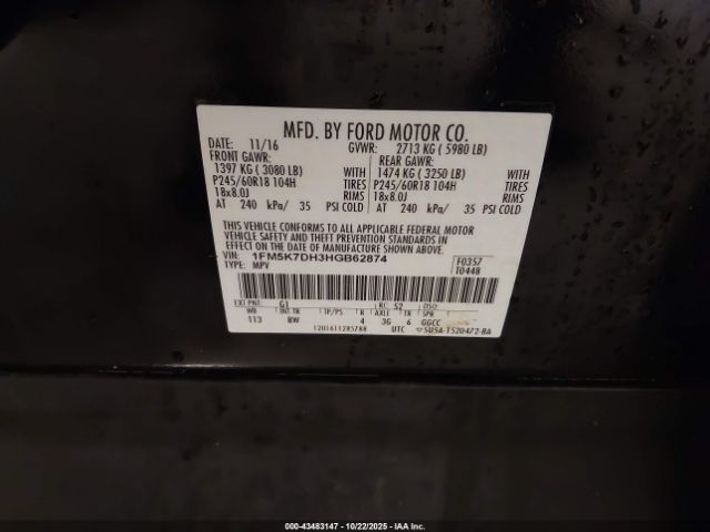 2017 FORD EXPLORER 1FM5K7DH3HGB62874 Photo 8