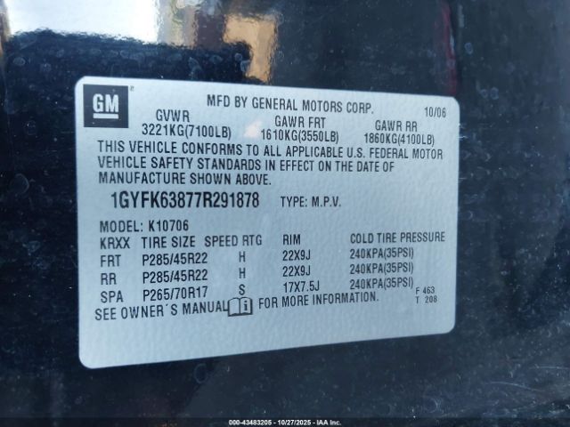 2007 CADILLAC ESCALADE 1GYFK63877R291878 Photo 8